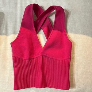 Pink low v cross back top